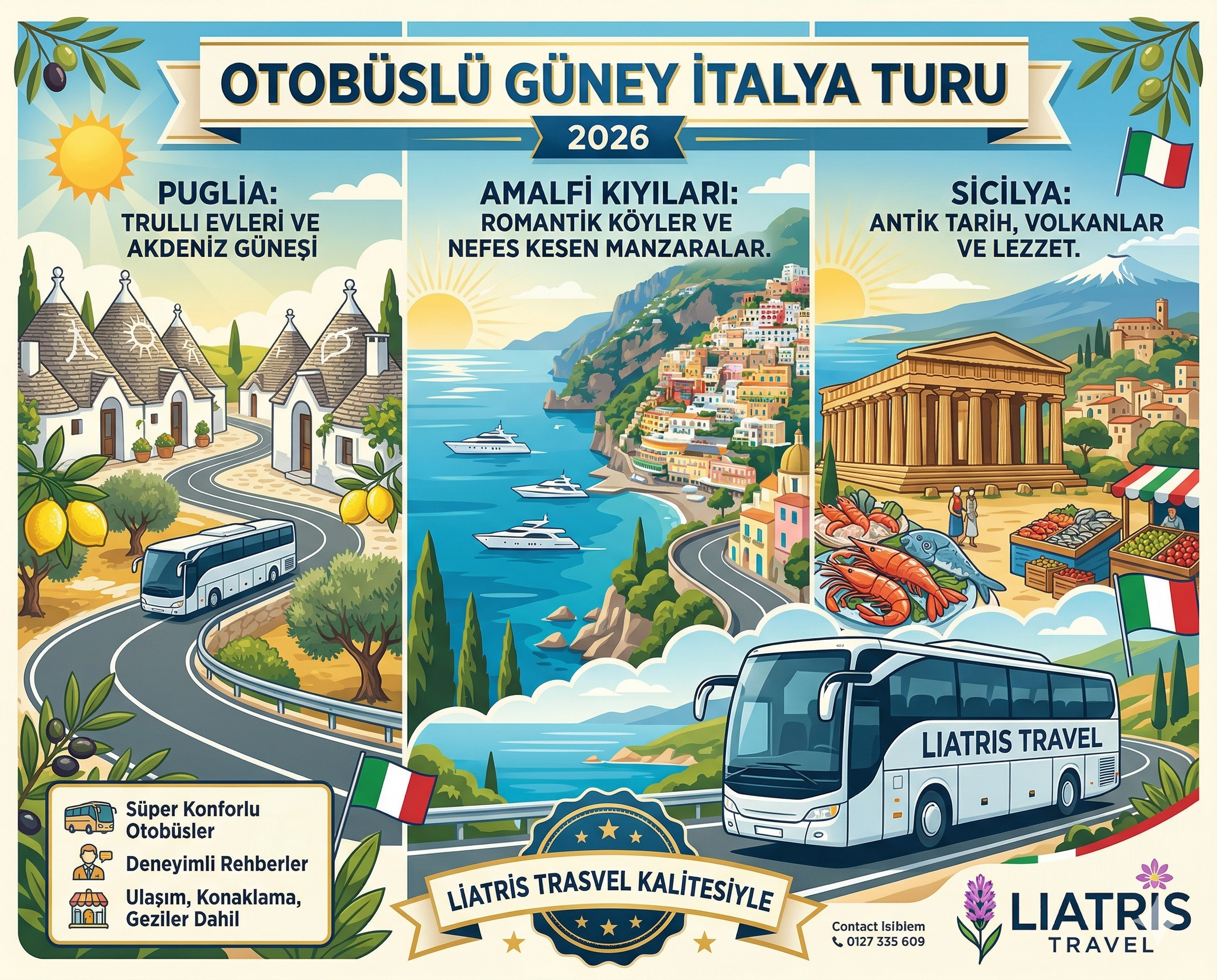 OTOBÜSLÜ GÜNEY İTALYA TURU (2026) SİCİLYA & AMALFİ KIYILARI & PUGLİA