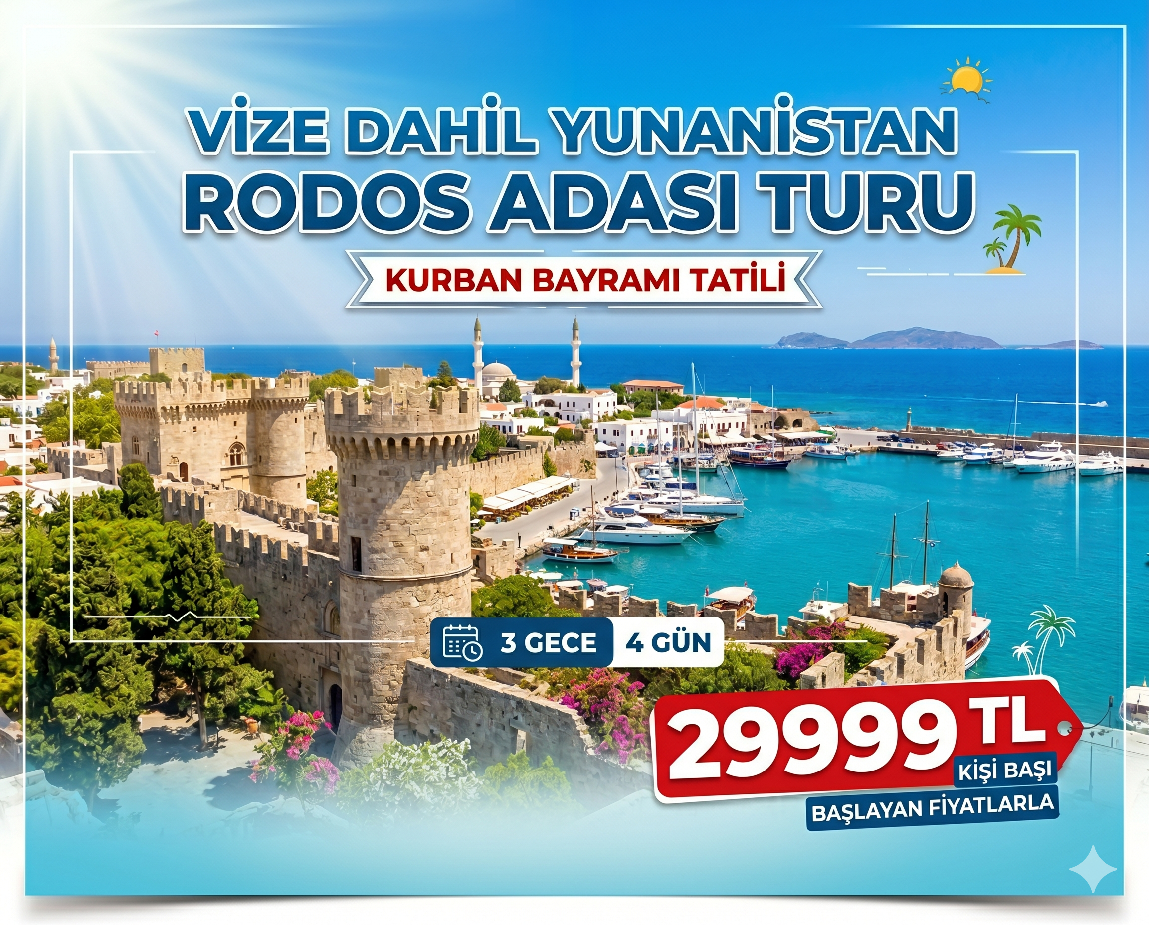 İSTANBUL ÇIKIŞLI KURBAN BAYRAMI YUNANİSTAN RODOS ADASI TURU  VİZE DAHİL